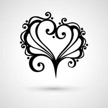 Vector Deco Floral Heart on Gray Background. Design element