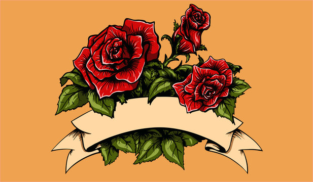Tattoo Roses and Banner