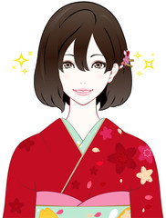着物の女性　期待　笑顔