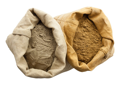 henna basma  powder isolated white background linen sack