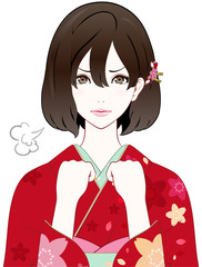 着物の女性　気合