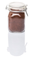 Instant coffee drink powder in glass jar container 