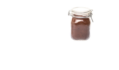 Instant coffee drink powder in glass jar container 
