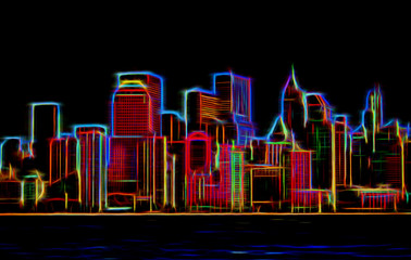 Panele Szklane  Manhattan skyline świecący neon