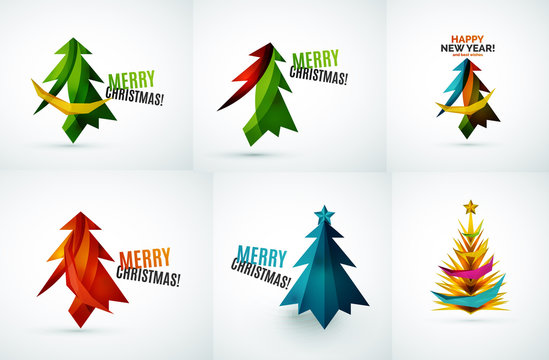 Set of Christmas tree geometric designs