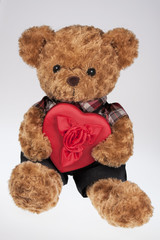 Teddy bear holding a Red Heart