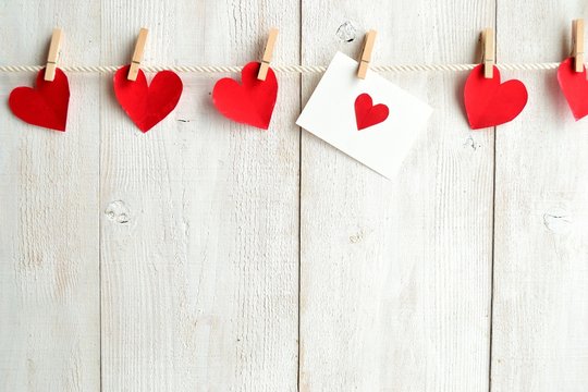 Red Heart Message Card And Heart With Clothes Pin