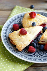 scones with raspberry and blueberries