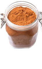 Instant chocolate drink powder in glass jar container 