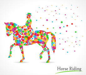 horse riding vector illustration with polka dot background
