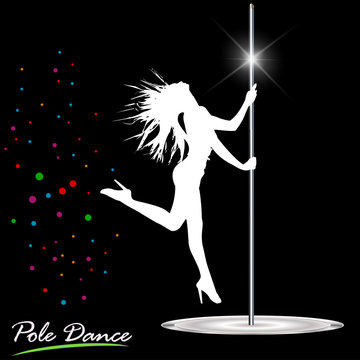 Silhouette of woman dancing a striptease, pole dance