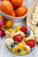 Fruit salad in glass bowl