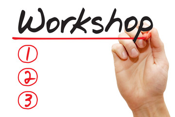 Hand writing Workshop List with red marker, business concept