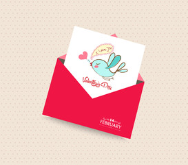 happy valentines day card with envelope bird 3