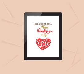 happy valentine with greeting card in tablet