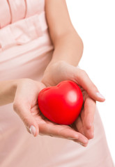 Woman with heart in hands, give love, valentine's day