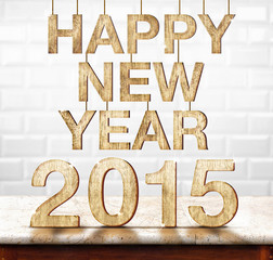 Happy New Year 2015 on marble table