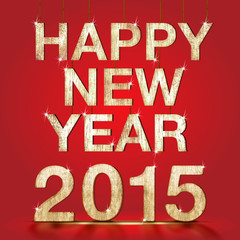 Happy New Year 2015 number with sparkling light in red studio