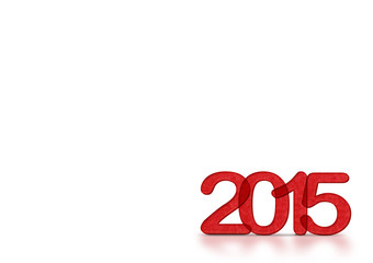 Red 2015 year number with ribbon on white background