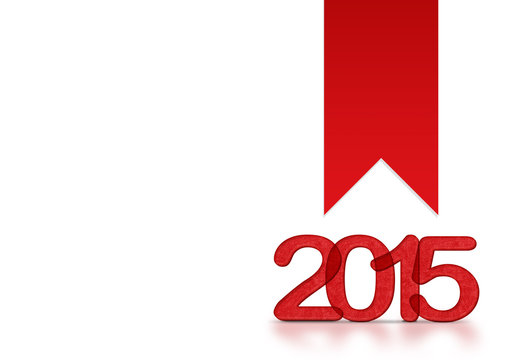Red 2015 year number with ribbon on white background