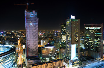 Fototapeta na wymiar Panorama of Warsaw city center at night