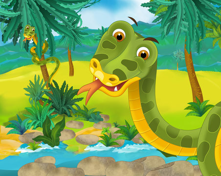 Cartoon scene - wild South America animals - snake - illustration for the children