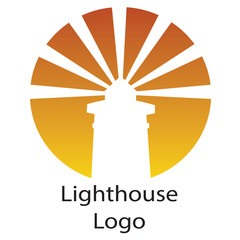 Golden Sunset and White Logo Lighthouse