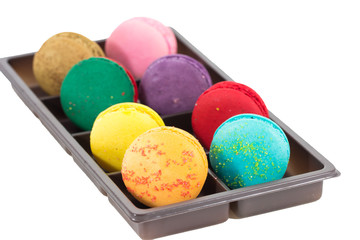 traditional french colorful macarons in   a box