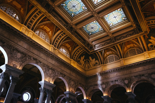 The interior of the Library of Congress, Washington, DC.