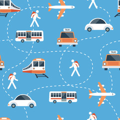 Seamless Pattern: Transportation, Trips & Travel