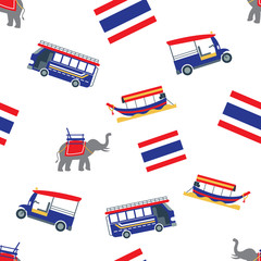 Seamless Pattern: Thailand Transportation with Flag