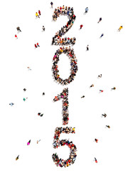 Vertical large group of people in the shape of 2015