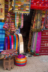 Colorful fabrics on the Agadir market in Morocco