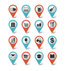 Map markers, GPS icons set : Destination, Place