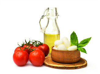 Ingredients for Caprese : mozzarella , tomato and oil