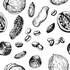 vector seamless pattern with nuts an coffee