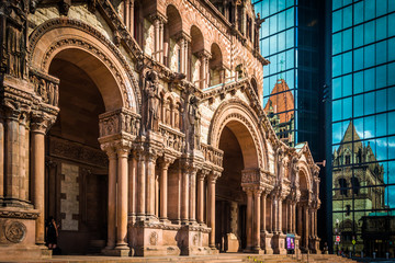 Trinity Church and the John Hancock Building in Boston, Massachu