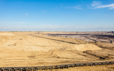 Opencast brown coal mine. Belt conveyor.