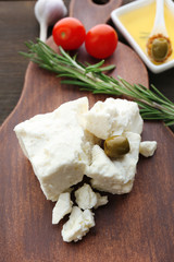 Feta cheese on table close-up