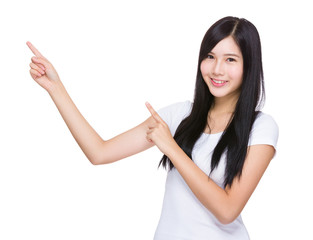 Woman with two finger point up
