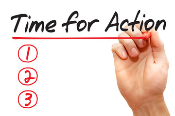 Hand writing Time for Action List with red marker