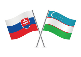 Uzbek and Slovakian flags. Vector illustration.