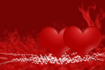Pair of hearts on a red smoke background