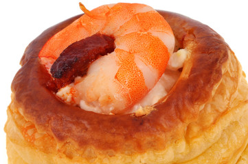Vol-au-vent avec crevette et rondelle de chorizo