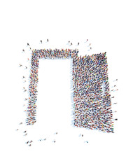 People in the form of an open door.