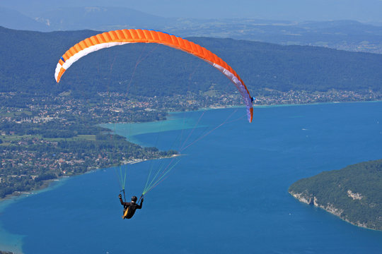 Paraglider Over Annecy Lake