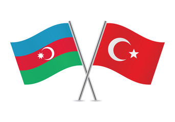 Azerbaijan and Turkish flags. Vector illustration.