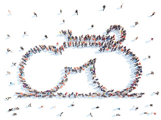 People in the form of a bicycle.