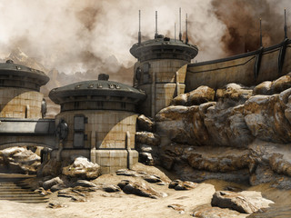 Futurystyczne budynki na pustyni © Obsidian Fantasy