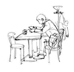 1 sketch of man with the tablet